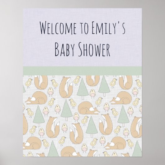 Poster Baby shower Bienvenue avec les Créatures des Bois (Devant)