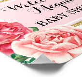 Poster Baby shower Bienvenue Blush or rose floral (Coin)