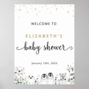 Poster Baby shower Bienvenue hiver Wonderland Animaux Pos
