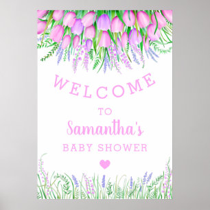 Poster Baby shower Bienvenue Lavande Flore Tulipe Verdure