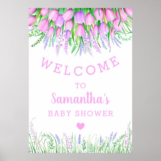 Poster Baby shower Bienvenue Lavande Flore Tulipe Verdure (Devant)