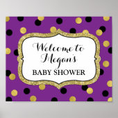 Poster Baby shower Bienvenue Purple Black Gold Confetti (Devant)