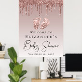 Poster Baby shower Bienvenue Rose Parties scintillant or  (Bureau à domicile)