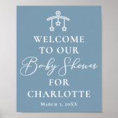 Poster Baby shower blanc bleu foncé et chic (Devant)