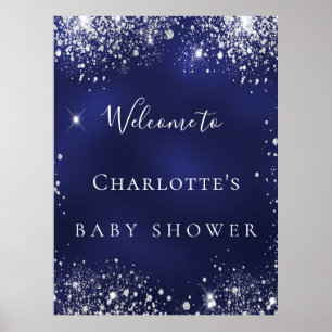Poster Baby shower bleu argent parties scintillant étince
