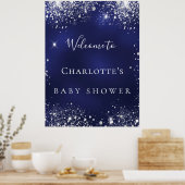 Poster Baby shower bleu argent parties scintillant étince (Cuisine)