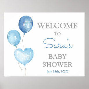 Poster Baby shower Bleu Ballons Boy Panneau de bienvenue