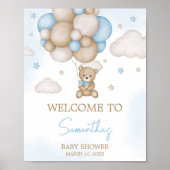 Poster Baby shower Bleu Bear Balloon Bienvenue (Devant)
