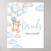 Poster Baby shower Bleu Bear Balloon Boissons (Devant)