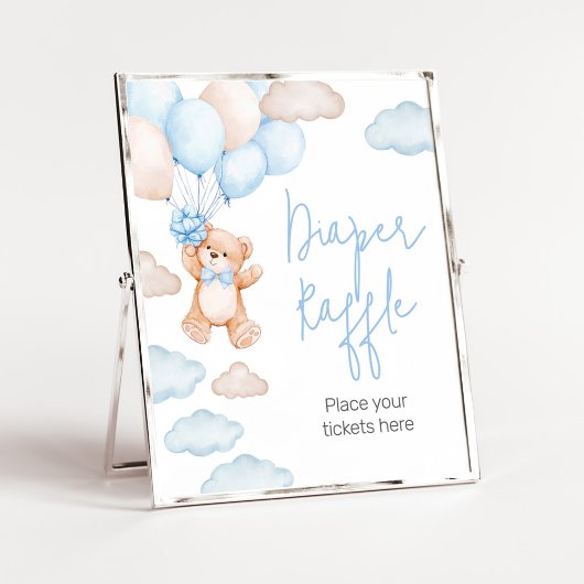 Poster Baby shower Bleu Bear Balloon Déchets Raffin