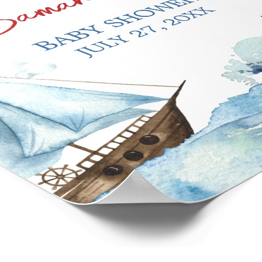 Poster Baby shower bleu bleu rouge (Coin)