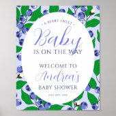 Poster Baby shower bleu bleuet doux Bienvenue (Devant)