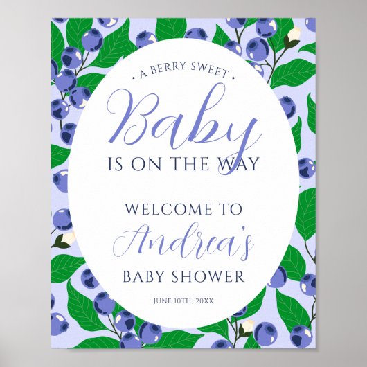 Poster Baby shower bleu bleuet doux Bienvenue (Devant)
