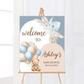 Poster Baby shower Bleu Boho Bear Balloon Bienvenue