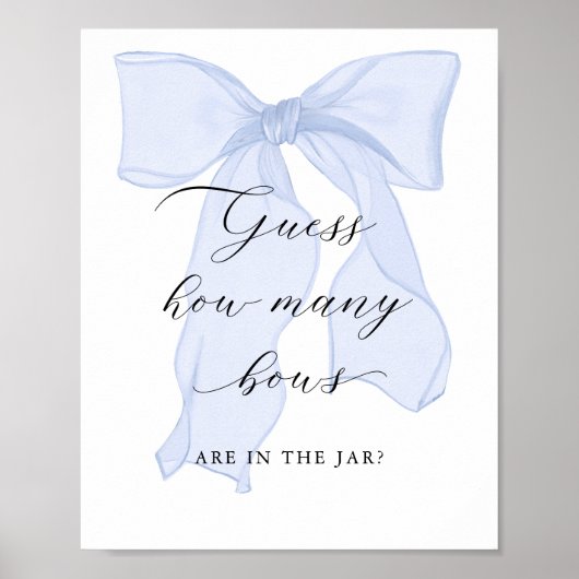 Poster Baby shower Bleu Bow Devine Combien de vaches (Devant)