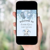 Poster Baby shower bleu clair éléphant garçon ballons