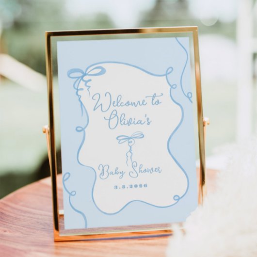 Poster Baby shower bleu dainty ondulé