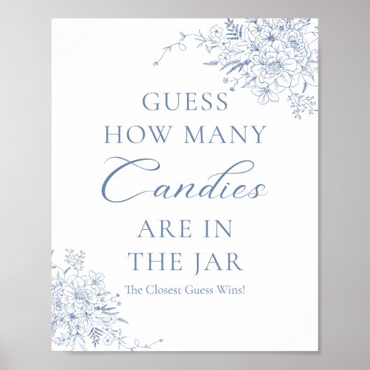 Poster Baby shower Bleu Devine Combien de bonbons (Devant)