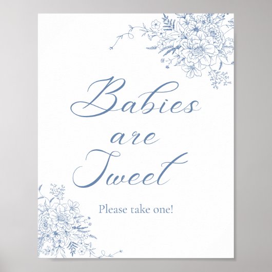 Poster Baby shower bleu floral Favoriser (Devant)