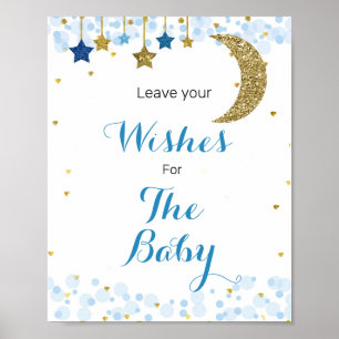 Poster Baby shower bleu lune Voeux pour bébé