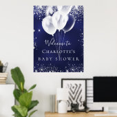 Poster Baby shower bleu marine ballons blancs bienvenue (Bureau à domicile)