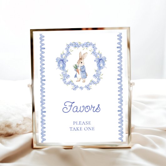 Poster Baby shower Bleu Petit Lapin Mignonne Faveurs