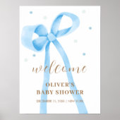 Poster Baby shower bleu simple Polka Dot Bow (Devant)