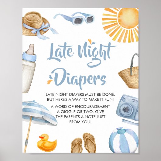 Poster Baby shower Bleu Splish Splash Late Night Diapés (Devant)