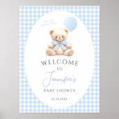 Poster Baby shower Bleu Teddy Bear Boulon Bow Bienvenue (Devant)