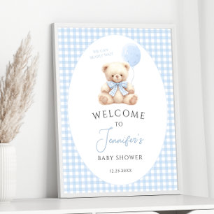 Poster Baby shower Bleu Teddy Bear Boulon Bow Bienvenue