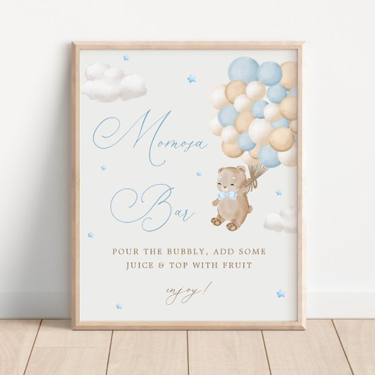 Poster Baby shower bleu Teddy Bear Mimosa Bar