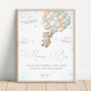 Poster Baby shower bleu Teddy Bear Mimosa Bar