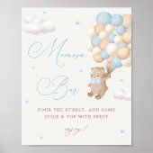 Poster Baby shower bleu Teddy Bear Mimosa Bar (Devant)