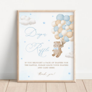 Poster Baby shower Bleu Teddy Bear Raffin
