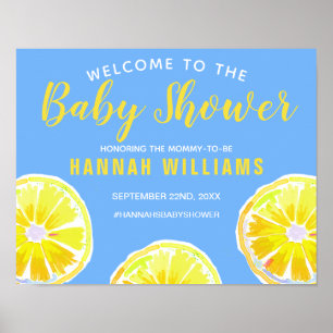 Poster Baby shower bleu tranche citron Bienvenue