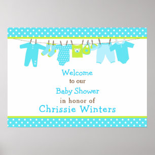 Poster Baby shower Blue and Green Baby Line