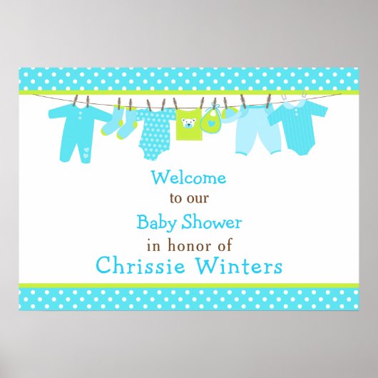 Poster Baby shower Blue and Green Baby Line (Devant)
