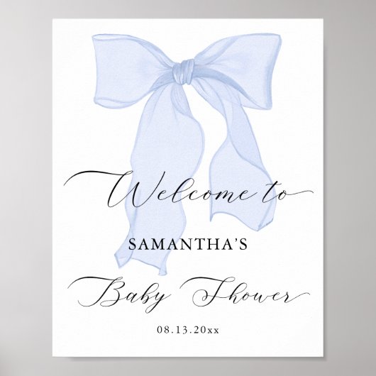 Poster Baby shower Blue Bow (Devant)