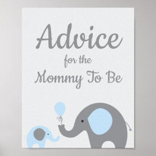 Poster Baby shower Blue Elephant Conseils pour maman SIGN