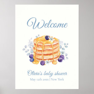 Poster Baby shower Blue Floral Blueberry Pancake Bienvenu