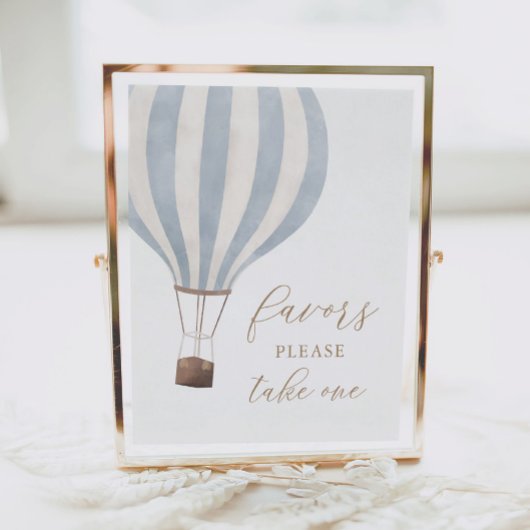 Poster Baby shower Blue Hot Air Balloon Faveurs Signal