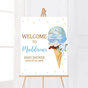 Poster Baby shower Blue Ice Cream Bienvenue