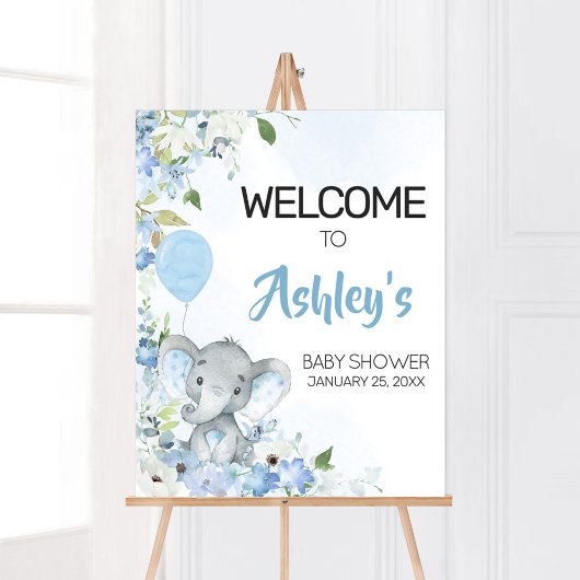 Poster Baby shower Blue Little Peanut Elephant Bienvenue
