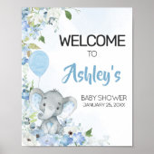 Poster Baby shower Blue Little Peanut Elephant Bienvenue (Devant)