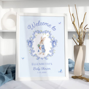 Poster Baby shower Blue Peter Rabbit Bienvenue