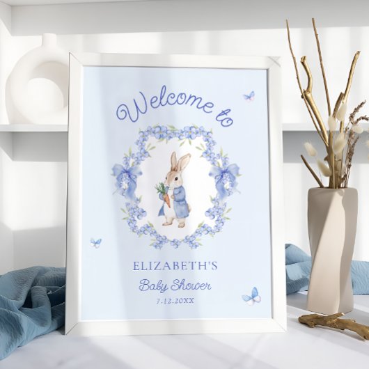 Poster Baby shower Blue Peter Rabbit Bienvenue