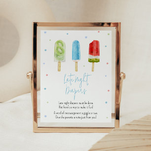 Poster Baby shower Blue Popsicle Late Night Diapers