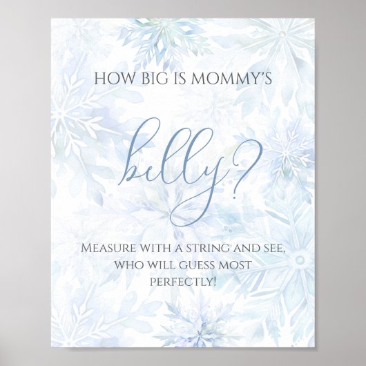 Poster Baby Shower Blue Snowflake How big is Mom’s Belly (Devant)