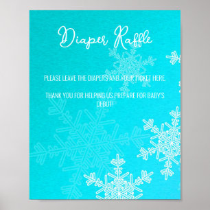 Poster Baby shower Blue Snowflakes Diaper Raffin Signal