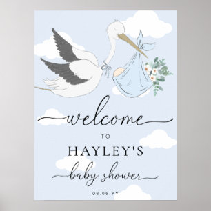Poster Baby shower Blue Stork Bienvenue